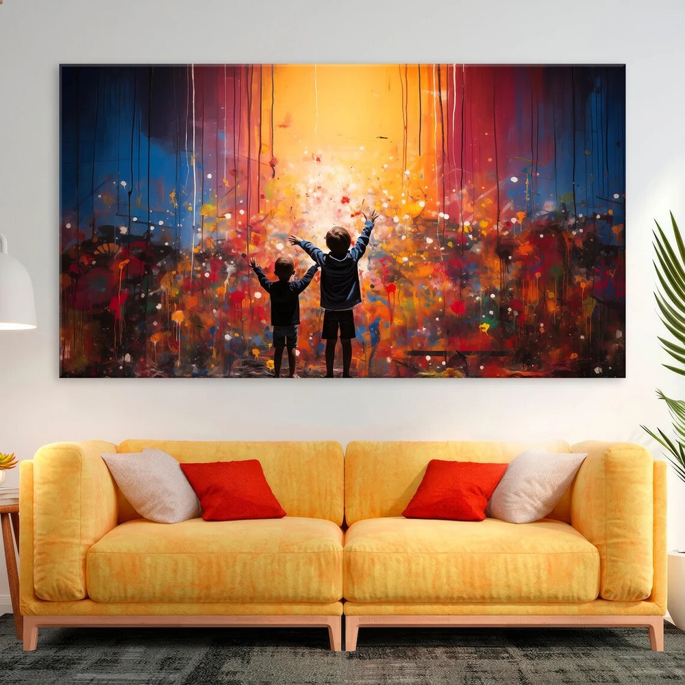 Graffiti Children Banksy Modern Paint Unframed Canvas Print Australian Wall Art