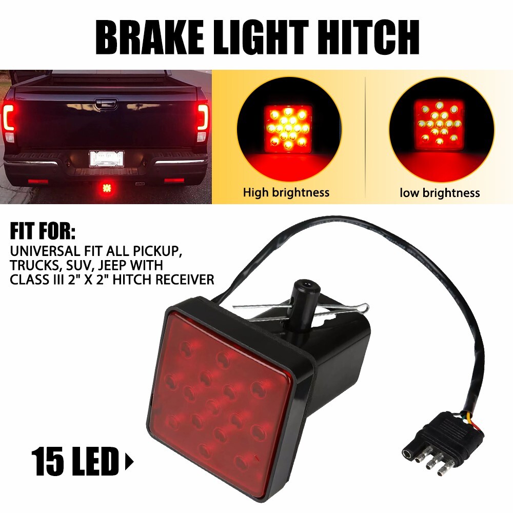 Red Lens Hitch 15-LED Tow Receiver Strobe Light Brake For Truck SUV 2