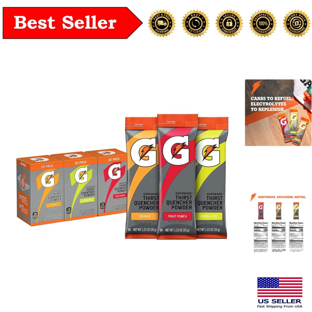 Hydrating Thirst Quencher Sticks: 30 Pack of Fruit Punch, Orange & Lemon Lime