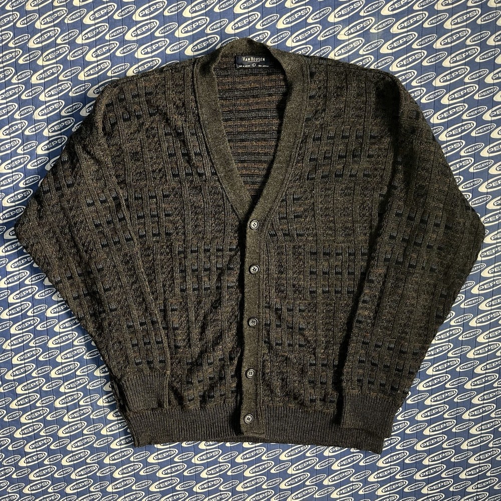 Vintage 90s Van Heusen Geometric Button Cardigan Sweater Men’s XL Multicolor