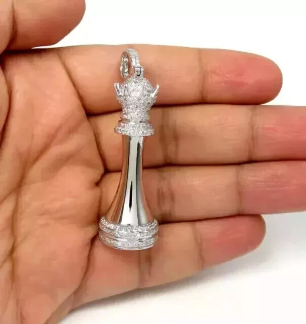 2.40Ct Round Cut Real Moissanite Chess Pendant 14K White Gold Plated Free Chain