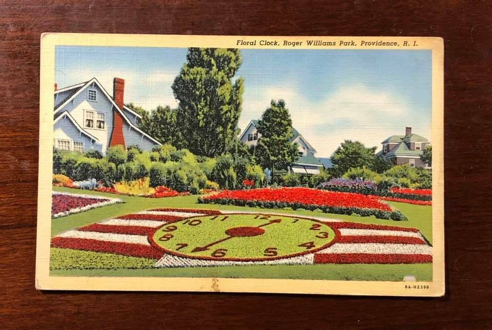 Floral Clock, Roger Williams Park, Providence Rhode Island RI - linen postcard