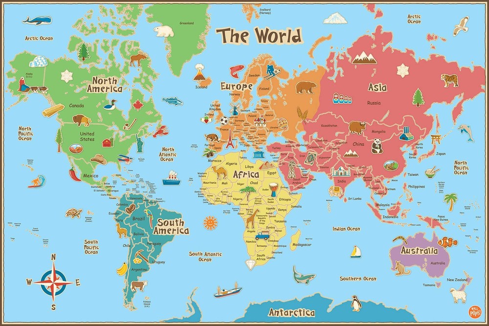Wall Pops WallPops WPE0624: Kids World Dry Erase Map Decal