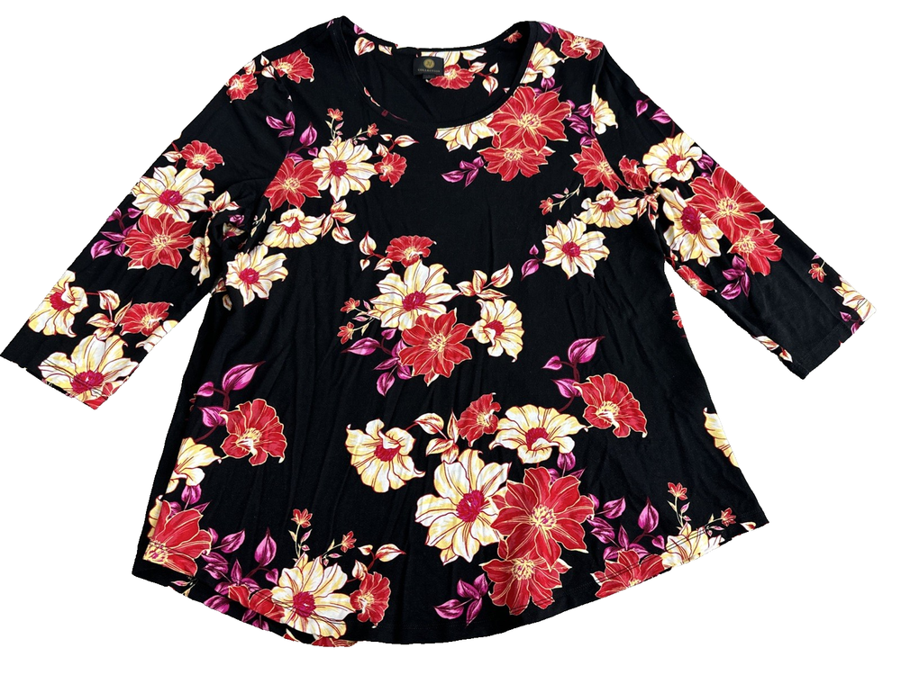 JM Collection Women's Blouse Size L Multicolor Floral Boho Chic Romantic