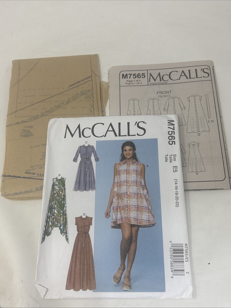 McCALLS Sewing Pattern M7565 Women’s Dress w/Variations Sz 14/16/18/20/22 Uncut