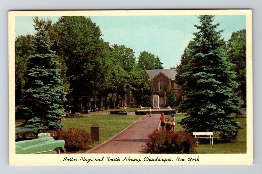 Chautauqua NY-New York, Bestor Plaza, Smith Library, Vintage Postcard