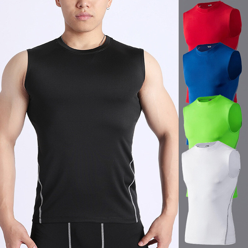 Men's Compression Workout Gym Running Cool Dry Tank Top Solid Stretchy n