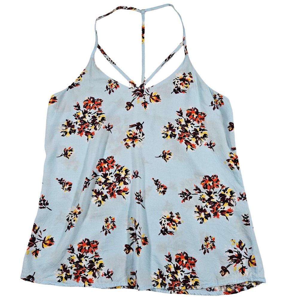 No Boundaries Strappy Racerback Floral Tank, Light Blue/Floral, XSNo Boundaries