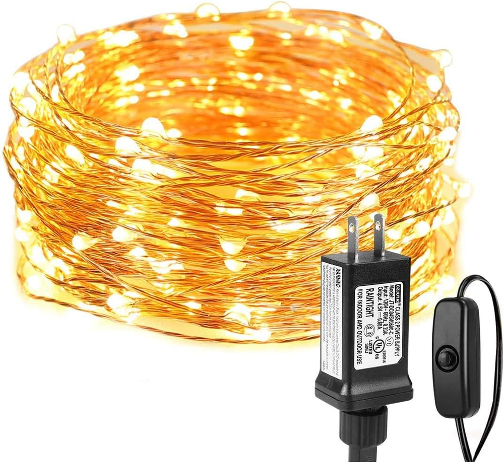 Fairy Lights Plug In, 33Ft 100 LED String Lights for Bedroom, Warm White Copper