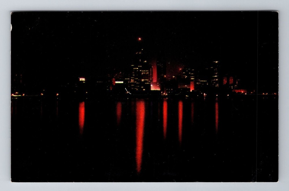 Detroit MI-Michigan, Night View Of The Skyline, Antique, Vintage Postcard