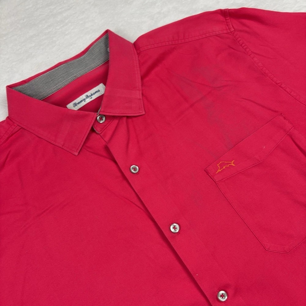 Tommy Bahama Button Down Shirt Men XL Red Cotton Silk Blend Long Sleeve