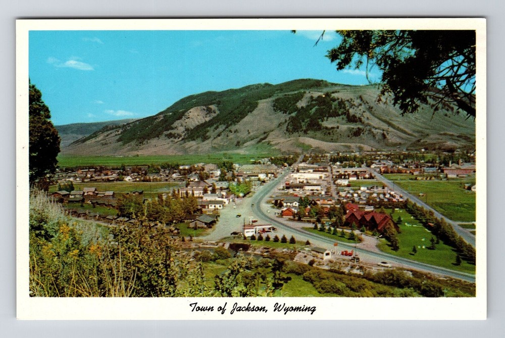 Jackson WY-Wyoming, Aerial View Town Area, Scenic, Vintage Postcard