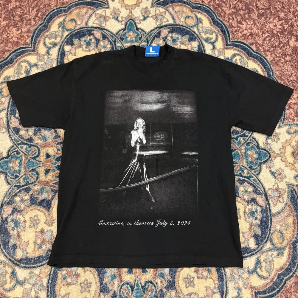 Online Ceramics Maxxxine Movie Promo T Shirt Black A24 Horror Tee Size L