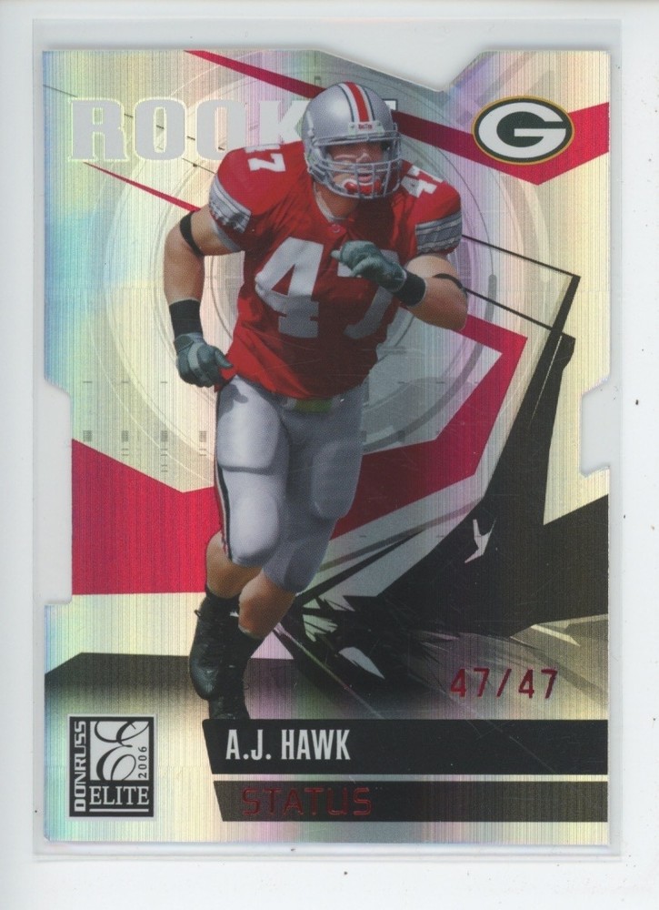 A.J. HAWK RC /47 2002 DONRUSS ELITE ROOKIE RED SATUS 47/47 JERSEY # 1/1   OSU