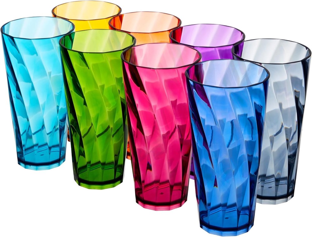 Reusable 26Oz Plastic Drinking Glasses Set of 8 - Jewel Tone Colors