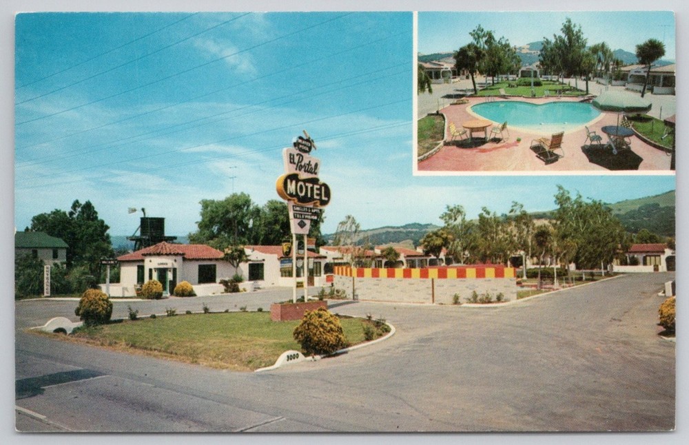 El Portal Motel Santa Rosa CA Vintage Chrome Postcard Spanish Style Pool