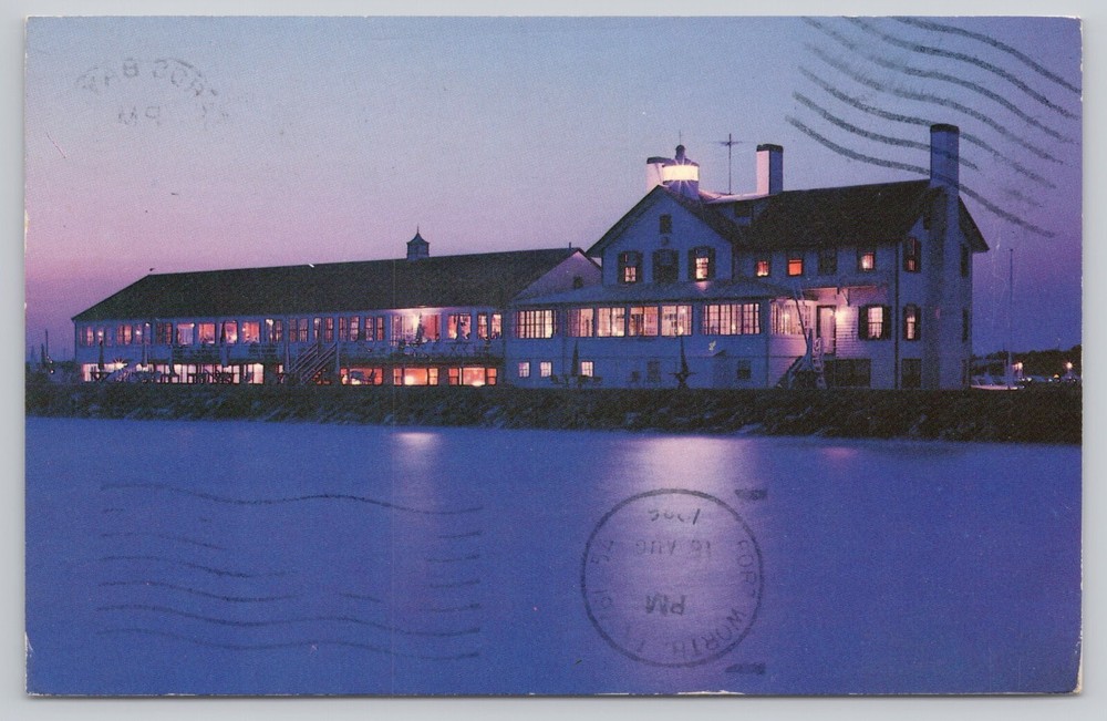 Cape Cod Massachusetts, Lighthouse Inn at Night, Vintage Postcard