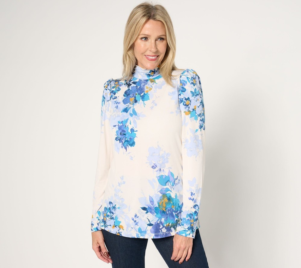 Susan Graver Women's Top Sz M Printed Liquid Knit Puff Multi-colored A699514