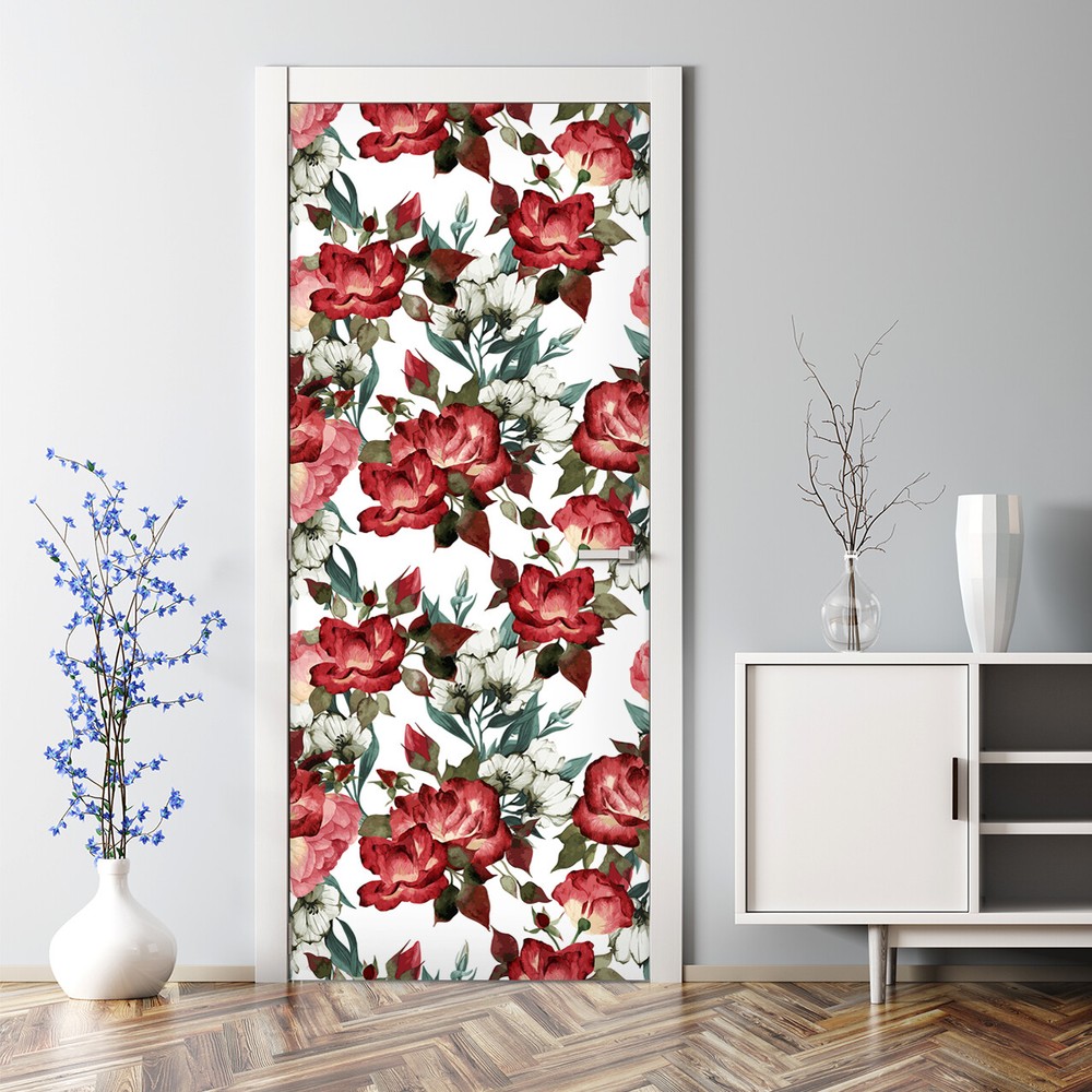 Watercolour Roses | Romantic Elegant Flowers | Floral | Peel and Stick Door Wrap