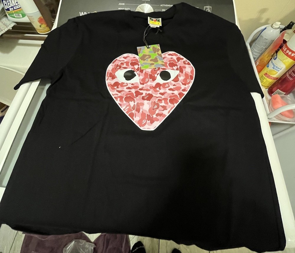 Comme des Garcons Play Men's L Black Cotton Short Sleeve Crew Neck Heart Logo