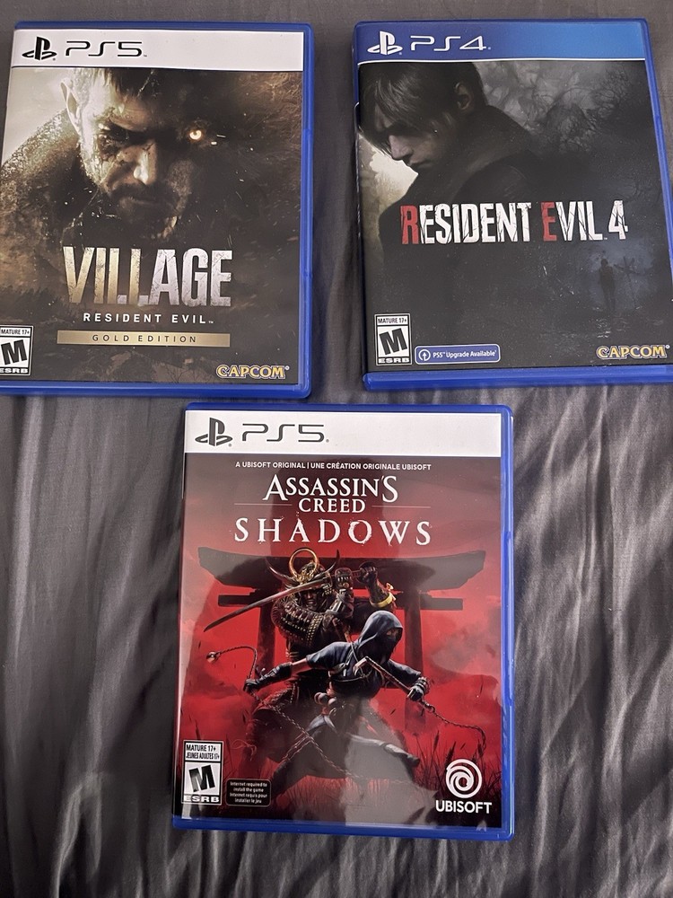 Lot Of 3 Ps5/4  Games Assassins Creed And Resident Evil USED