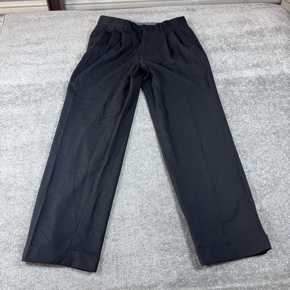 Lauren Ralph Lauren Dress Pants Mens 32x30 Black Pleated Cuffed Trousers Office