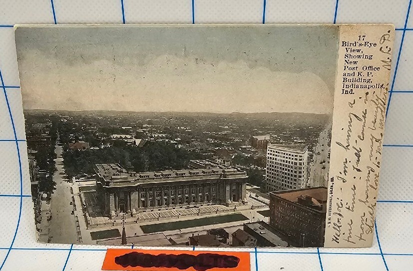 ATQ Ephemera Postcard Posted 1907 Franklin 1c RARE PO and K.P. building Indy IN