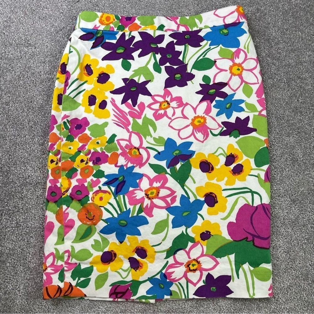 J. Crew No. 2 Pencil Skirt Size 0 Multicolor Floral Print Lined Kentucky Derby