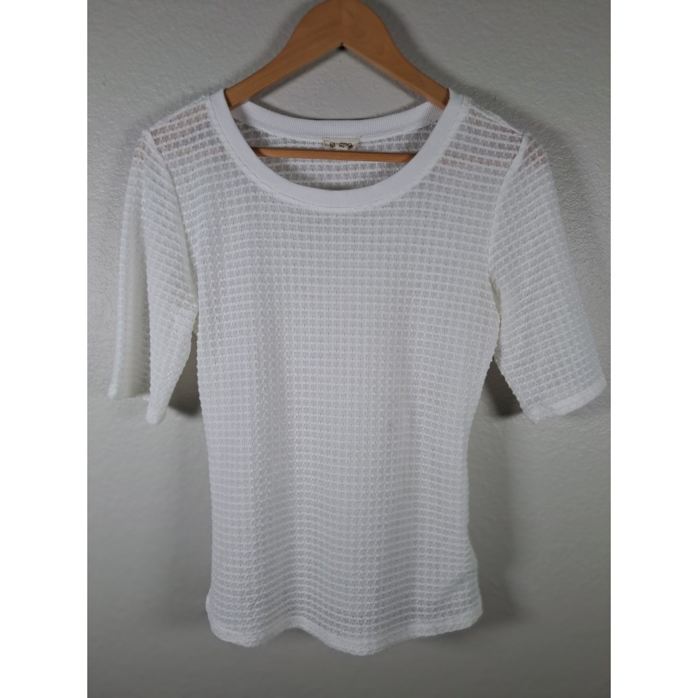 Pilcro White Textured Waffle Knit Short Sleeve Crew Neck Top Womens Size M