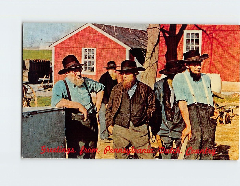 Postcard Group of Amish Men at Public Sale of Farm Bird-in-Hand Pennsylvania USA
