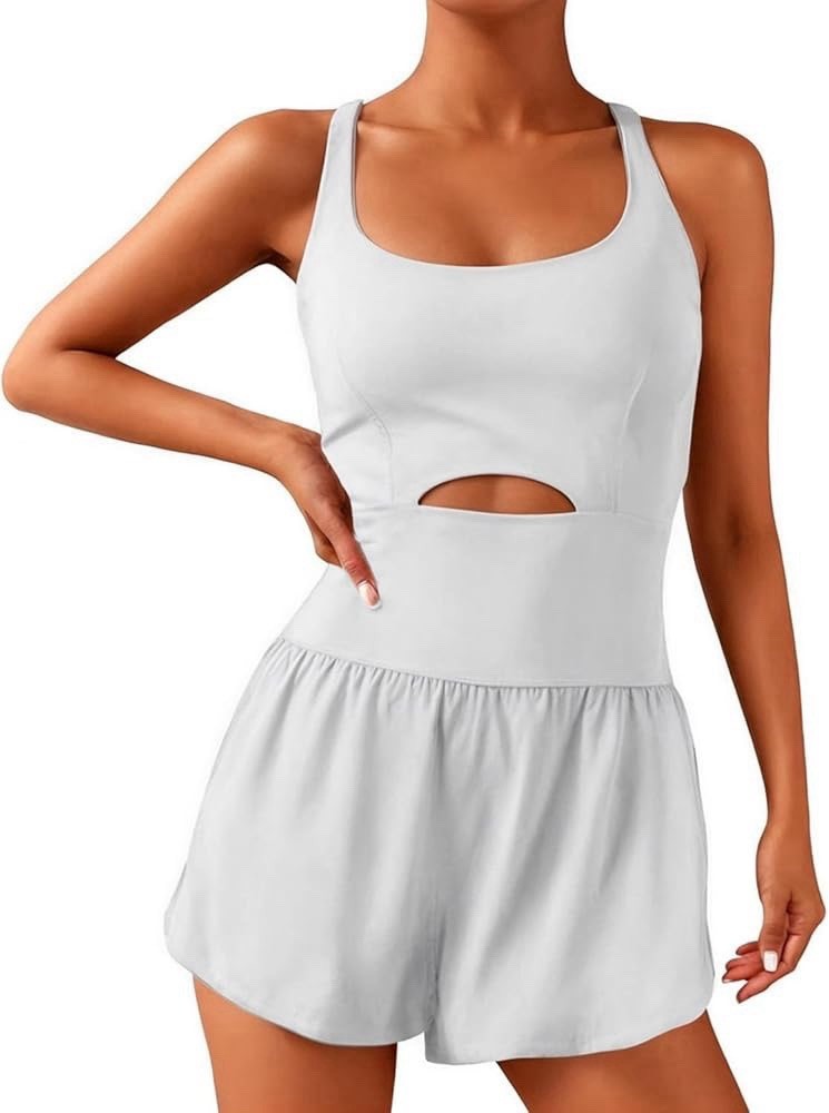 Wenlia Women Workout Romper Atlethicwith Padded Bras Sleeveless One Piece Outfit
