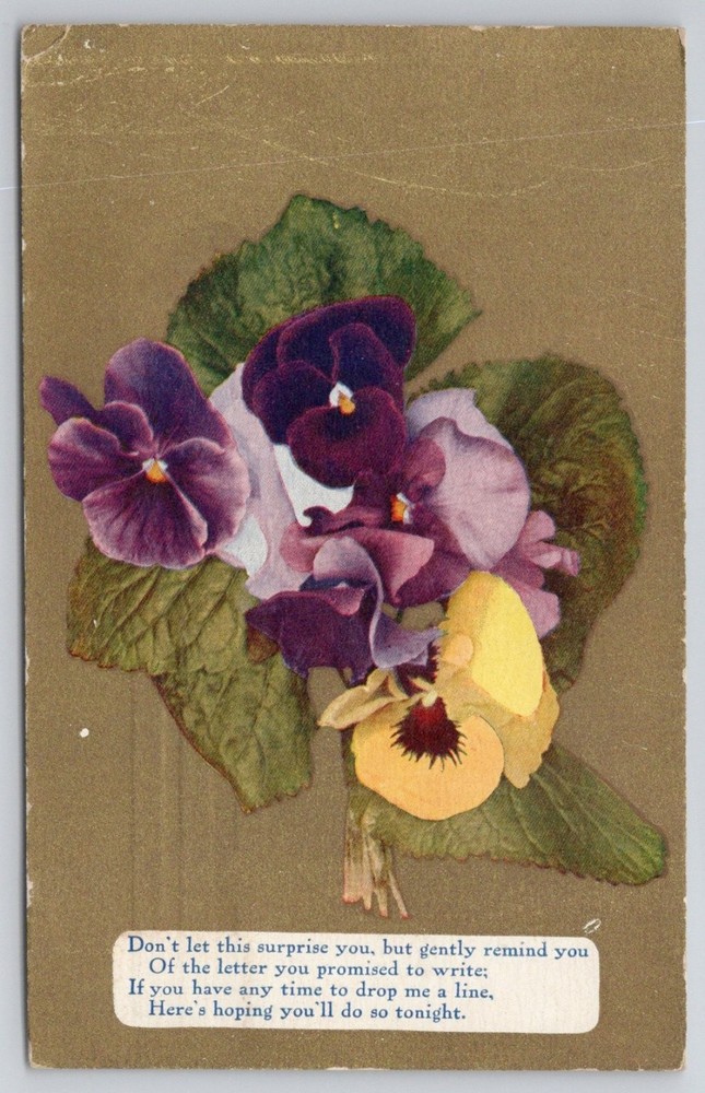 Antique Pansy Flower Postcard 1909 Easton PA Postmark Embossed Floral Poem