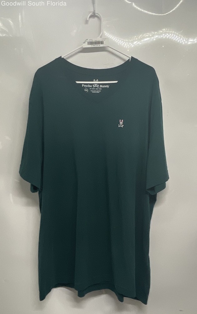 Psycho Bunny Mens Green Pima Cotton V-Neck Short Sleeve Pullover T-Shirt Sz 2XL
