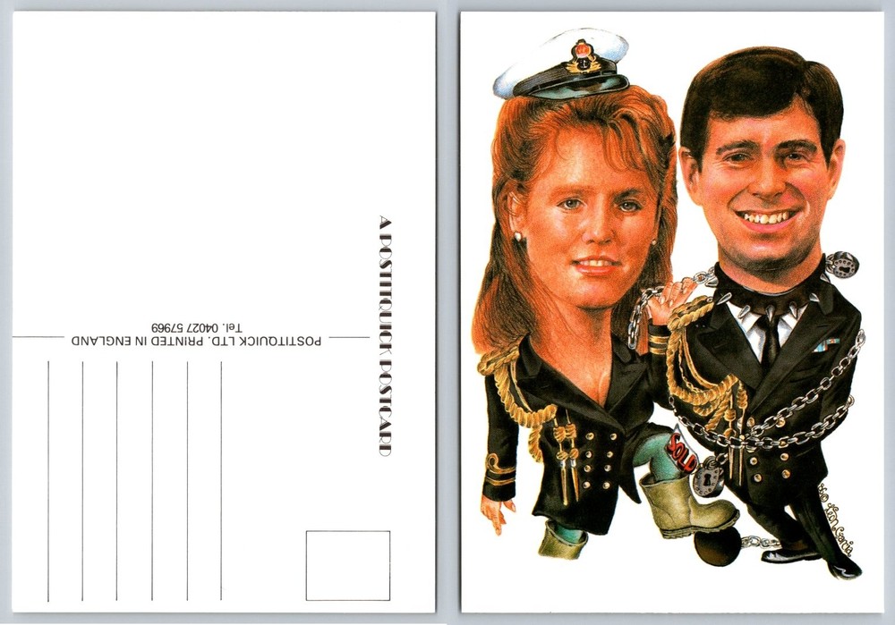 Prince Andrew & Sarah Ferguson Caricature Postcard Leo Garcia Royal Wedding