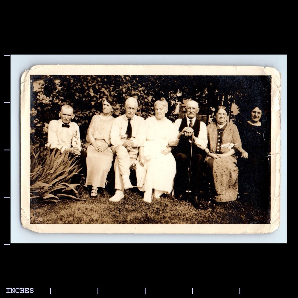 Old Vintage Photo OLDER MEN WOMEN SITTING IN YARD WALKING CANE