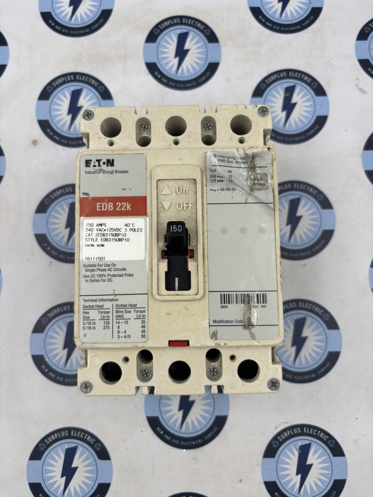 Eaton Edb3150 150 Amp Circuit Breaker 3 Pole 240 Vac