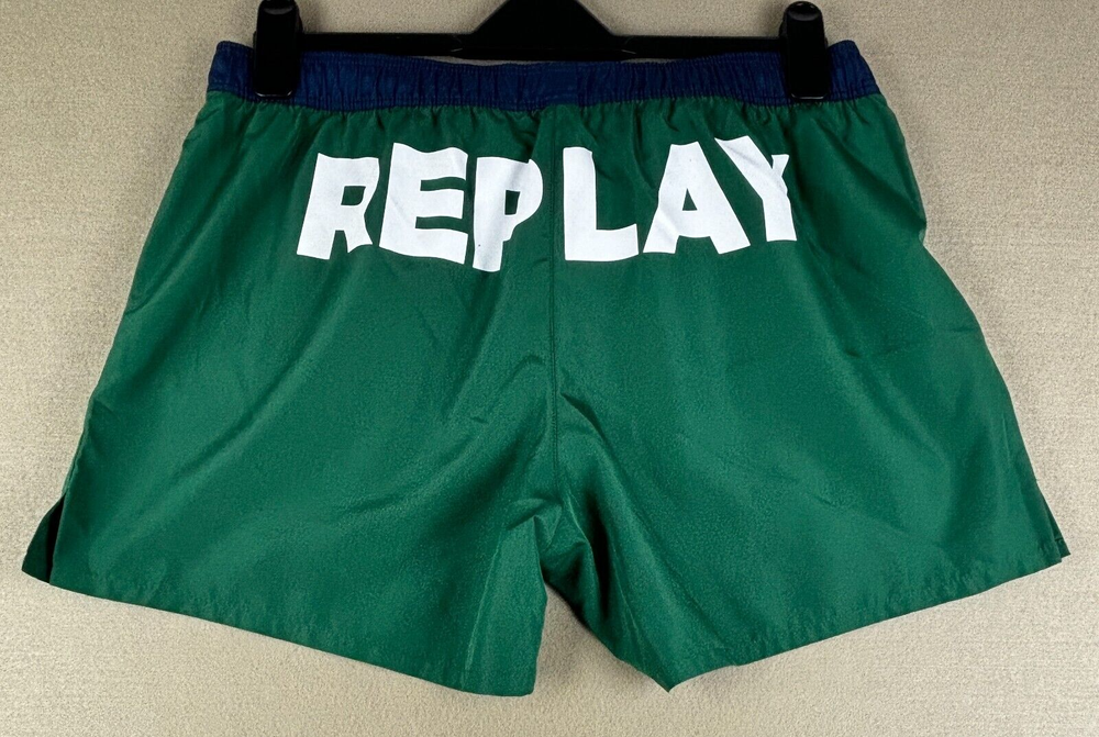 Replay Shorts Mens Large Green Spell Out Logo Swim Shorts Beach Summer Holiday