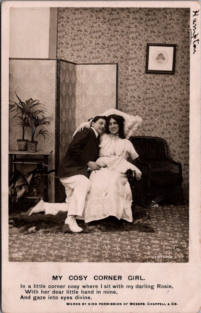 1907 Bamforth & Co. Comic Postcard MY COSY CORNER GIRL Rosie Nebraska RPPC