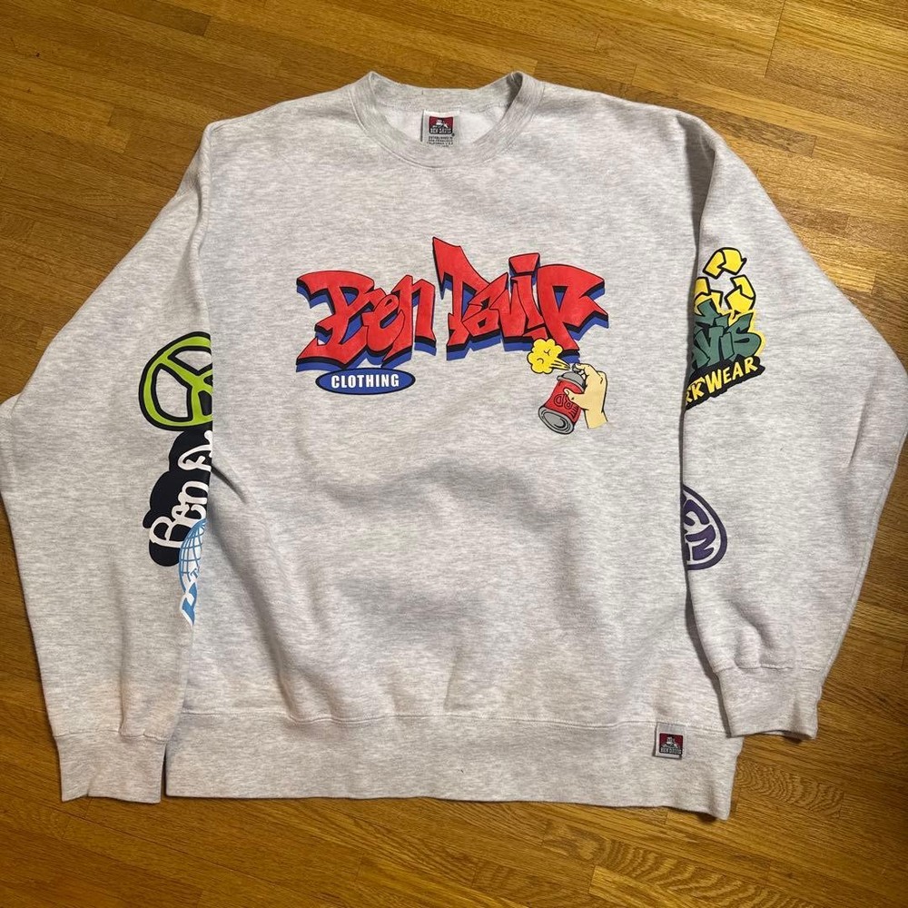 Ben Davis Gray Sweatshirt Back & Sleeve Print Japan