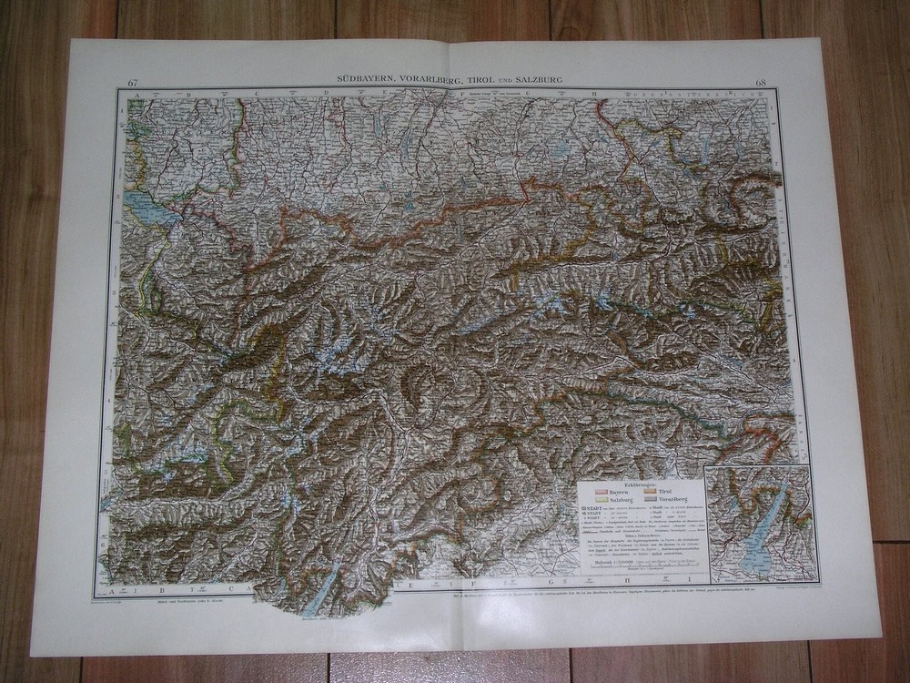 1905 Antique Map Of Southern Bavaria Bayern Tyrol Tirol Salzburg Austria Italy