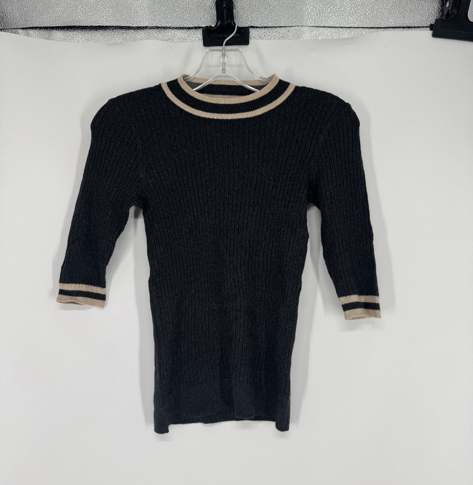 Faherty Sweater Womens XS Ribbed Crewneck Half 1/2 Sleeve Striped Cashmere Blend