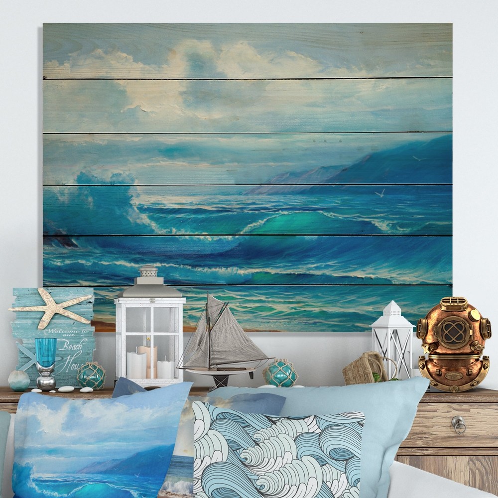 Designart 'Morning Sea Wave Painting' Nautical & Coastal