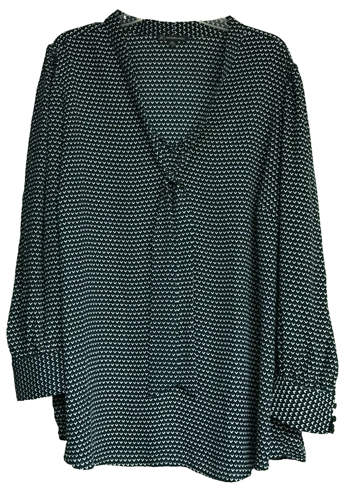 Adrianna Papell 2X Green  V-Neck w/ Necktie Blouse Pullover Long Sleeve
