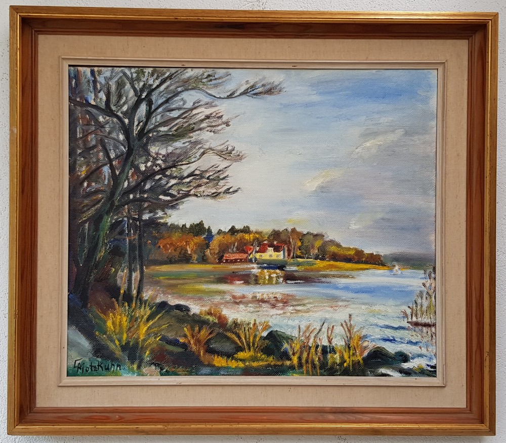 Oil painting artwork with frame picture painting oil painting seafaring lake sea nature