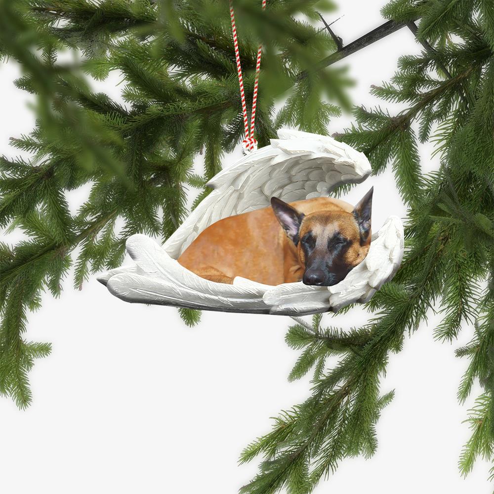 Malinois Dog Sleeping Angel Wings Car Ornament  Malinois Dog Christmas Ornament