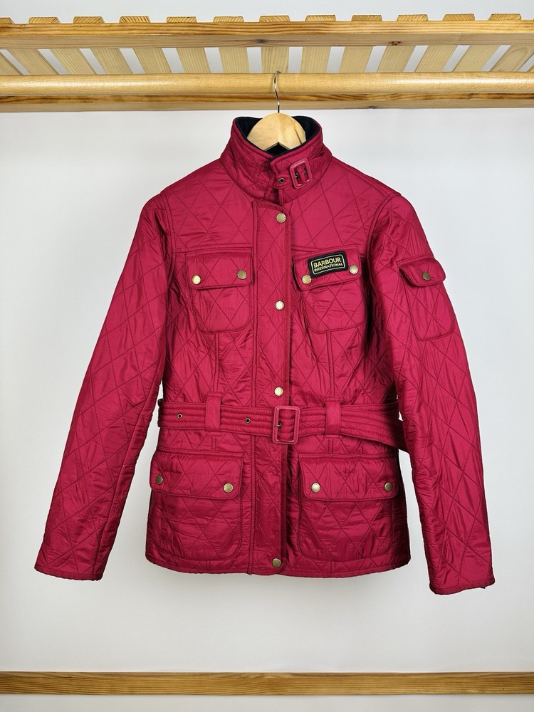 BARBOUR Women's Pink International PolarQuilt Belted Moto Jacket US 6