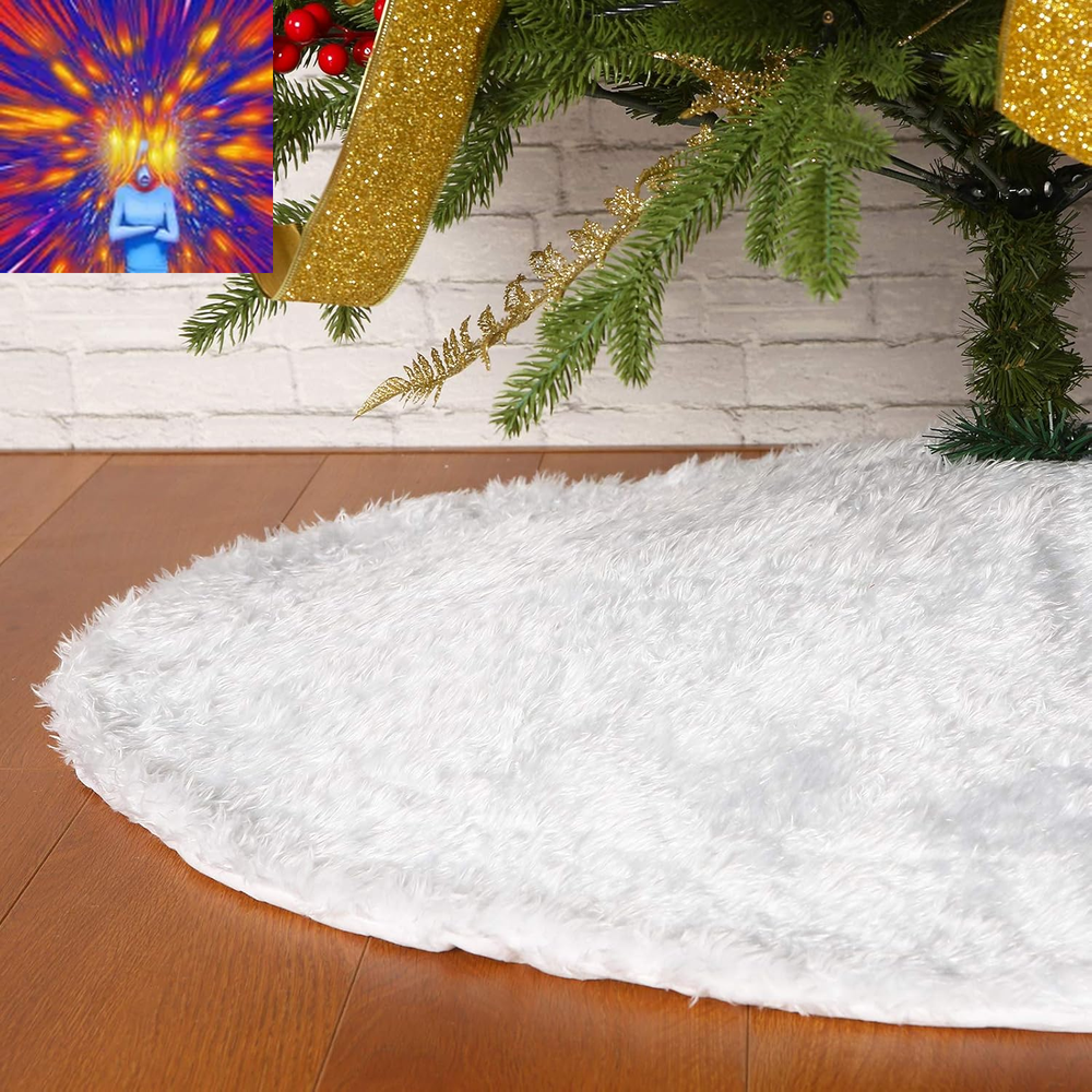 Faux Fur Christmas Tree Skirt,White Xmas Decorations for 5Ft Christmas Tree (Whi