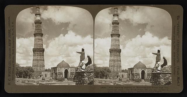 Photo:Delhi India Qutub Minar 1907 Stereograph Mosque Tower Stork View