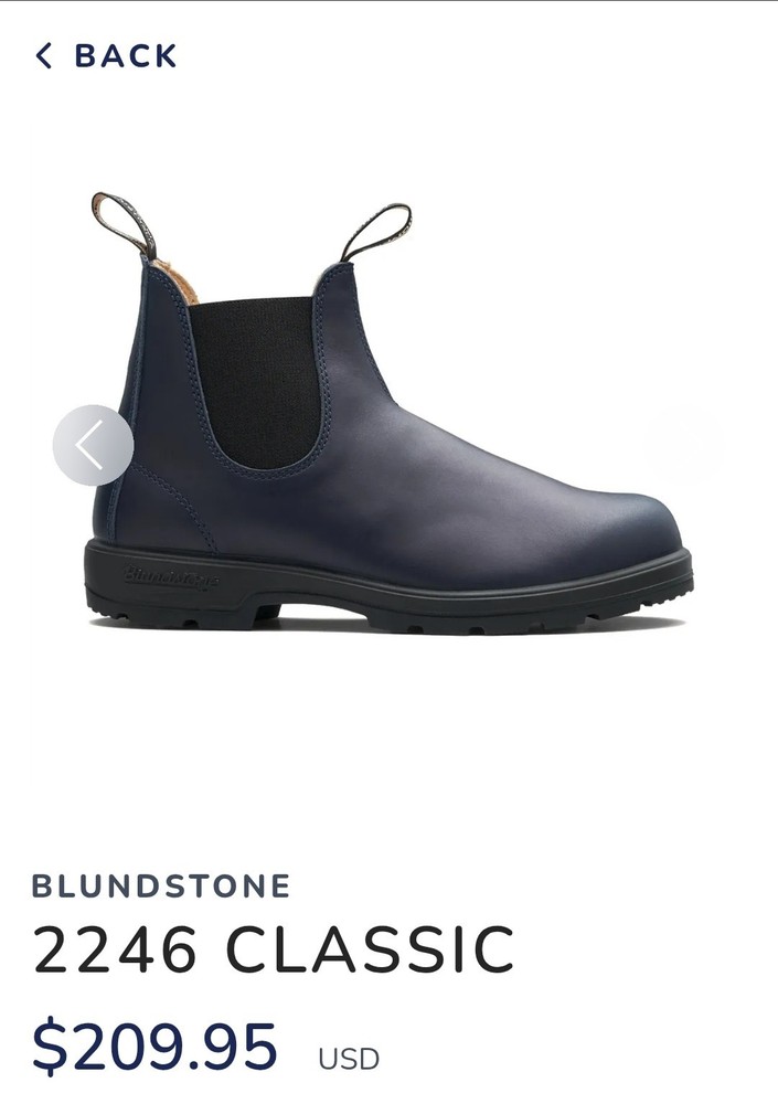 BLUNDSTONE MEN'S 2246 WATER-RESISTANT NAVY BLUE LEATHER CHELSEA BOOTS SIZE 10