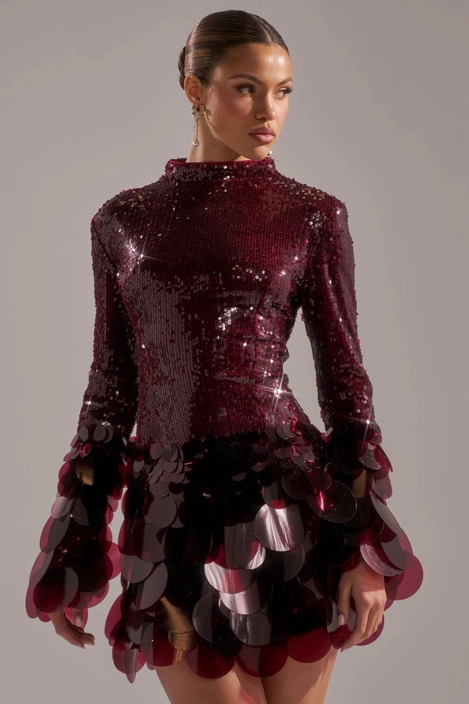 Akira Burgundy Sequin Mini Dress Size S